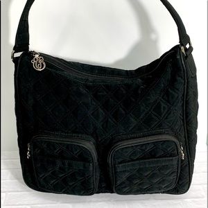 Vera Bradley Classic Black Microfiber Bag Purse Handbag EUC